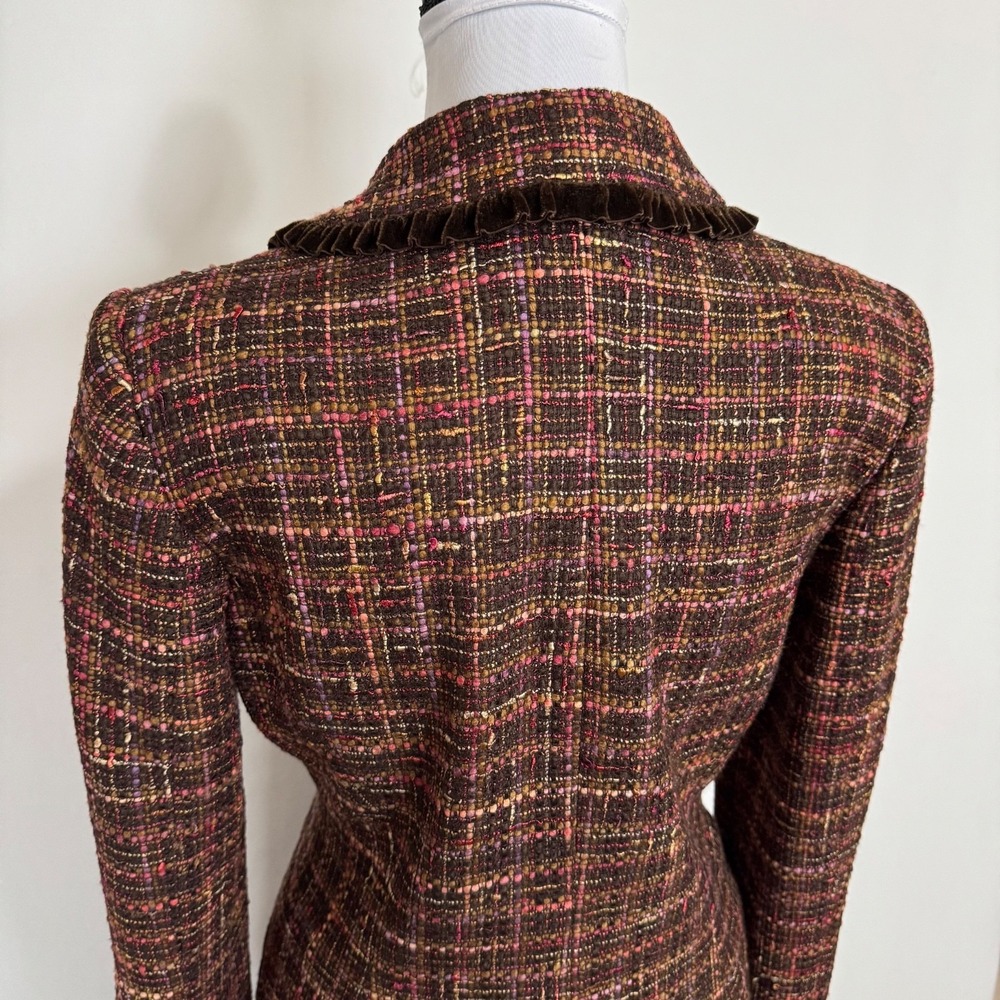 VTG Y2K Express Tweed Skirt Suit Set Size 8 6 Velvet Fringe Trim Preppy Sorority - Picture 8 of 16